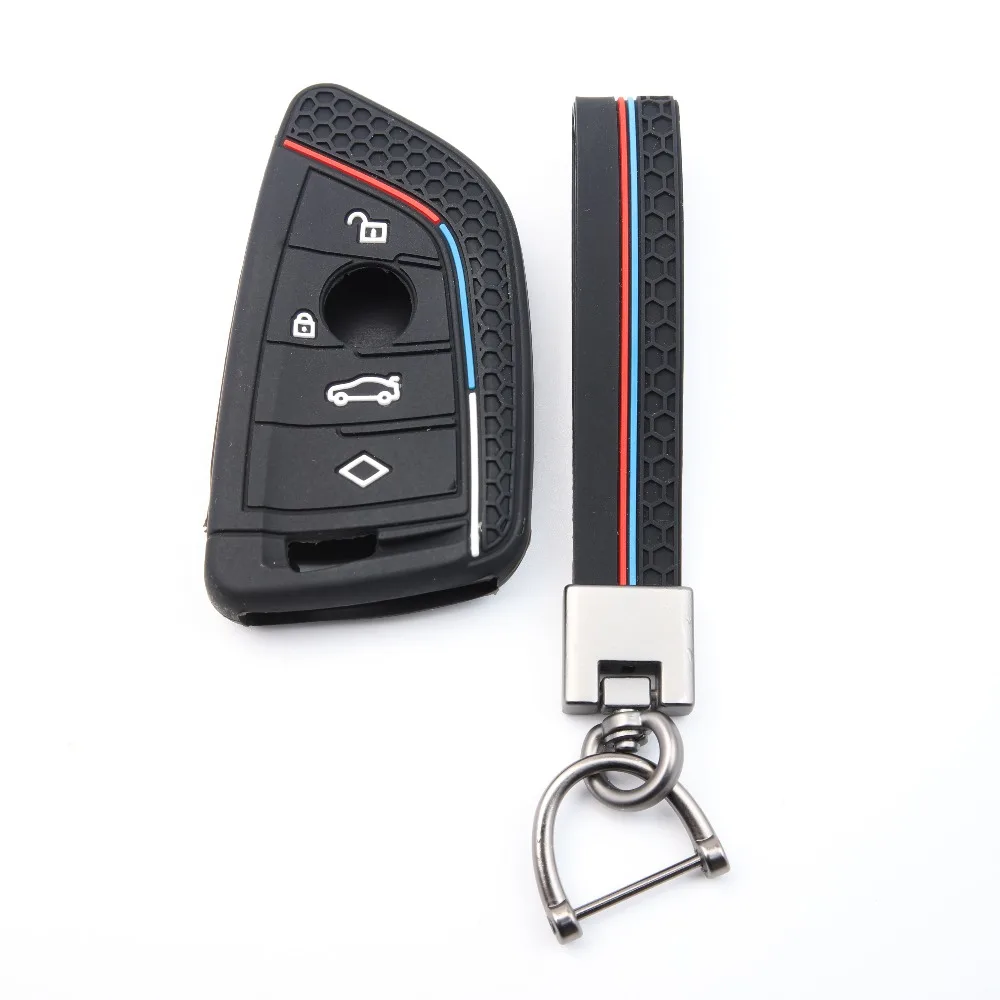 Honeycomb 4‑Button FOB Cover With Keychain For BMW X1 X3 X4 X5 X6 1 2 3 5 7 G20 G02 G05 G31 G23 F34 F15 F40 iX3 Car Accessories
