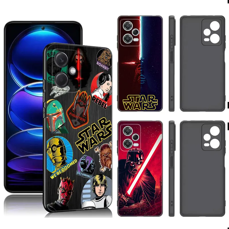 Stars W-Wars Black Silicone Phone Case For Xiaomi Redmi Note 9 10 11 11S 11T 12 13 Pro 5G Plus 9S 10S 12S