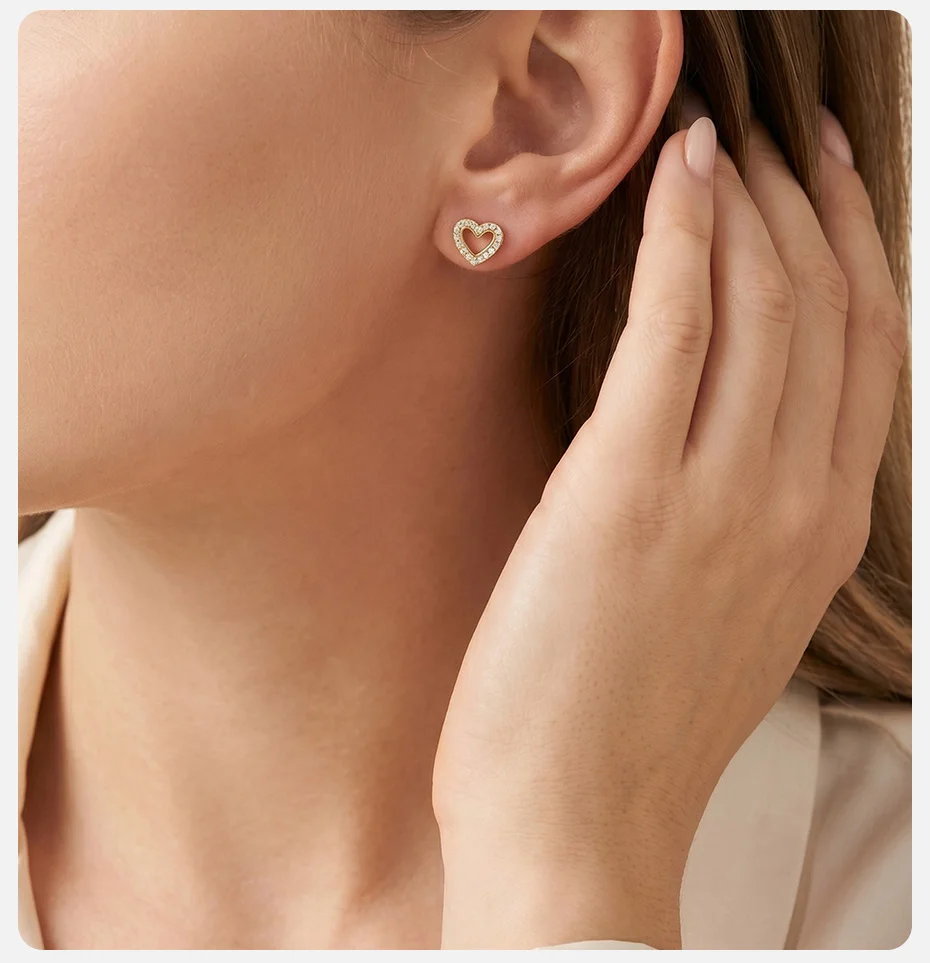 Vnox Trendige Kubische Zirkonia Elefanten-Ohrringe für Frauen 18K Vergoldete Niedliche Herz-Blumen-Ohrstecker Piercing-Ohrringe Täglicher Schmuck – Detail 3