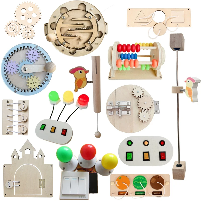2026 Baby DIY Montessori Activity Busy Board Tri color light switch woodpecker Accessories Material Early Education Learning Toy