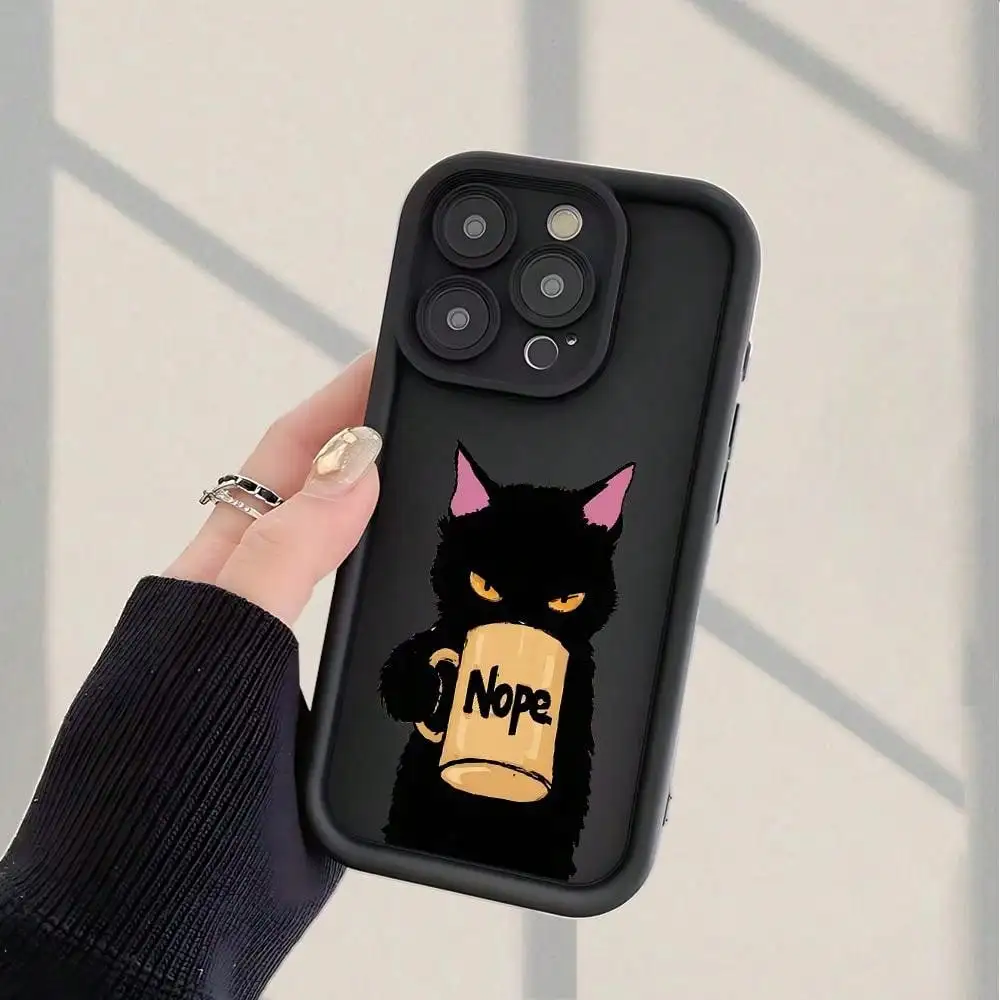 

Black Cat Enjoying Coffee phone case for iPhone 16 15 14 13 12 11 Pro/ Max/Plus shock-proof rear cover anti-fingerprint