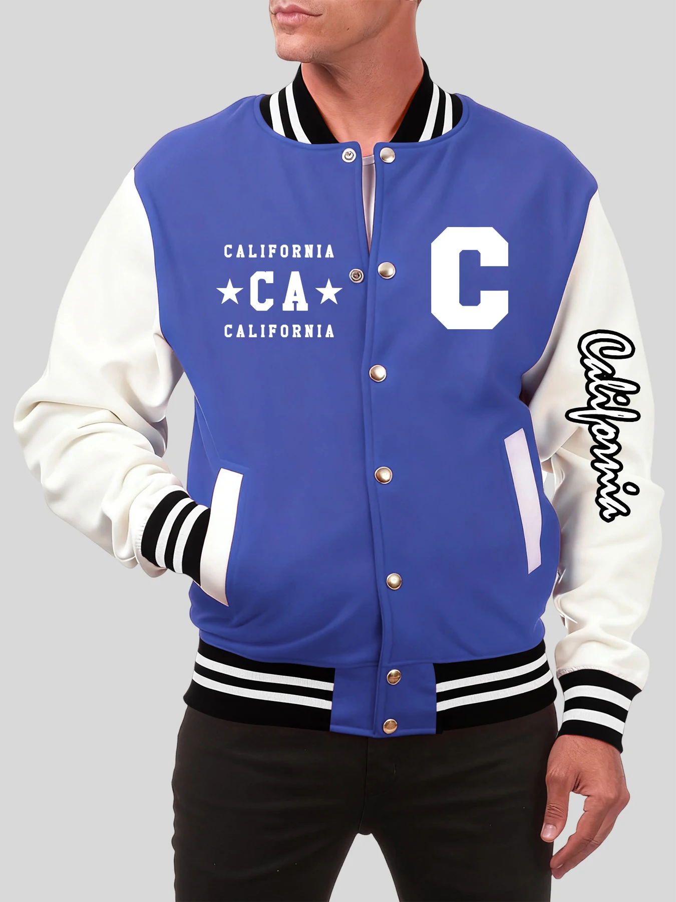 

Калифорния и искусство, куртки с принтом буквы C, мужская красочная бейсбольная форма с карманами, американская свободная спортивная одежда, осенняя хлопковая одежда