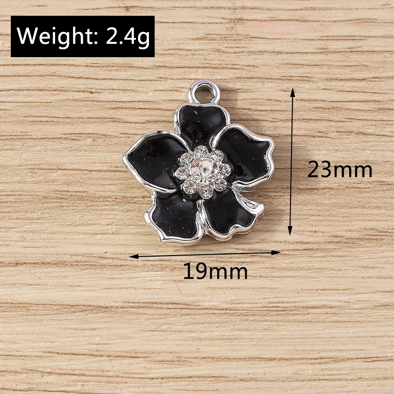 10pcs 19x23mm Cute Enamel Crystal Sakura Flower Charms Pendants for Jewelry Making Earrings Bracelets Necklace DIY Crafts Supply