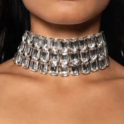 Accessori per dichiarazione girocollo con strass multistrato alla moda da donna 2024 gioielli per banchetti girocollo con colletto in cristallo quadrato di nuova moda