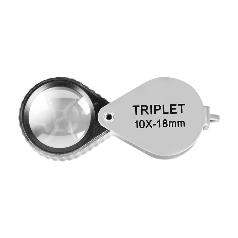 

Professional Silver White 10x Optic lens 18mm Mini Fodling Magnifer Jewelers Triplet Loupe with Rubber Grip