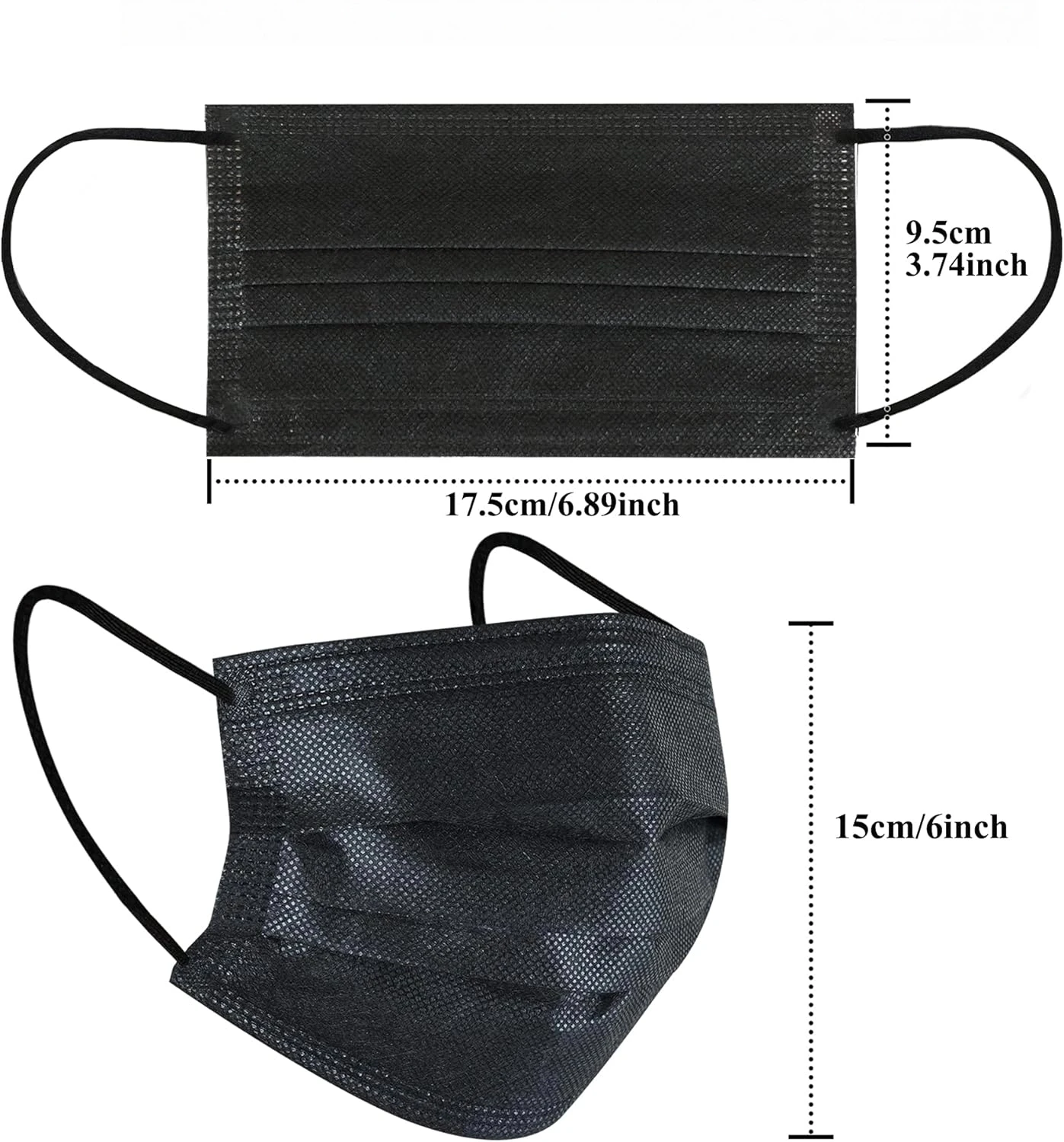 سعر المصنع! أقنعة سوداء للاستعمال مرة واحدة - 3 طبقات قابلة للتنفس ومريحة، حلقات أذن قابلة للتعديل ووسادات أنف مناسبة تمامًا - 200/100/50/10 قطع، رخيصة للاستخدام المنزلي، يمكن شراؤها بكميات كبيرة، مثالية للأنشطة الخارجية، والمكتب، والمدرسة، والجنسين #4