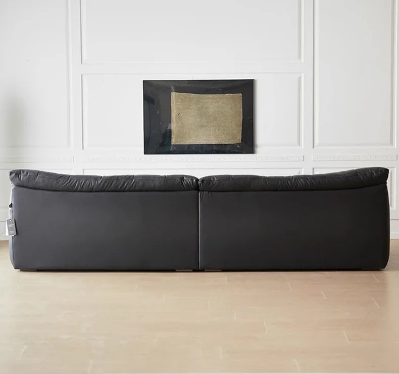 #Black Genuine Leather Chesterfield Sectional Sofa Bed Modern Nordic Design 3-Seater Luxury Sofa Set Stainless Steel Legs Villa view 6