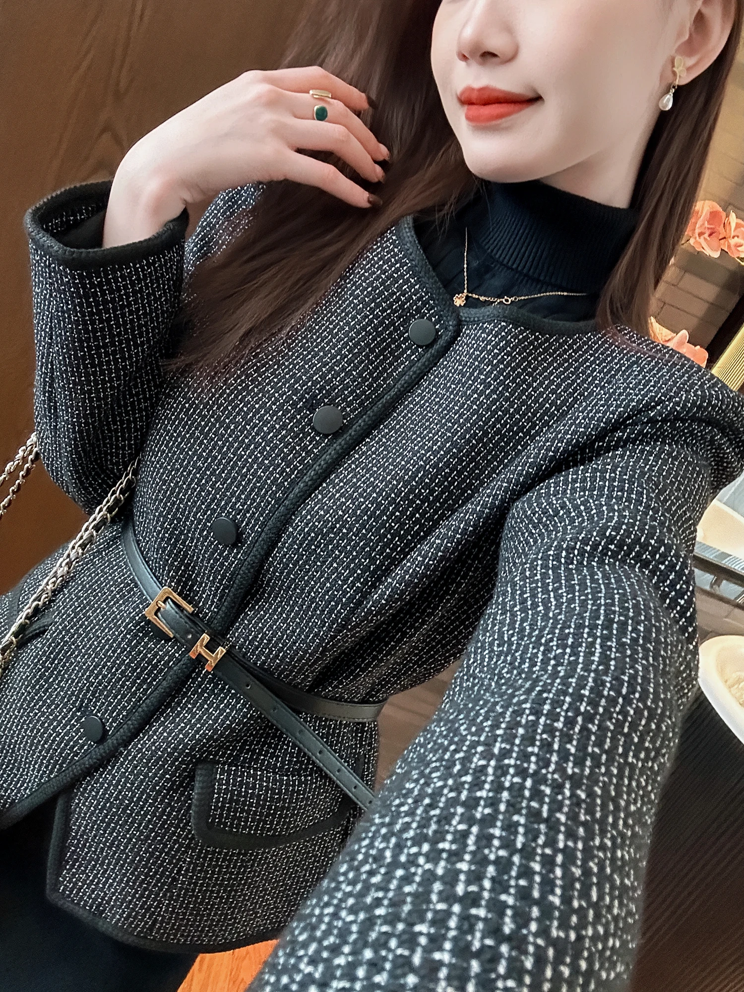 

Пальто Ele Commuter Bla Silver Tweed с текстурой Anchor Point, уютное, с длинными рукавами, в стиле Star River Lanng