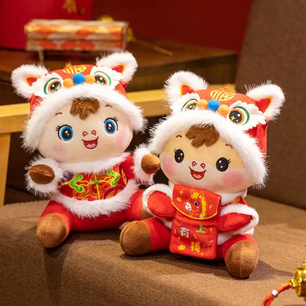 

Традиционный мультяшный лошадь, мягкие игрушки 16/20/25 см, милый китайский конь зодиака, красный счастливый пони, плюшевая кукла, домашний декор