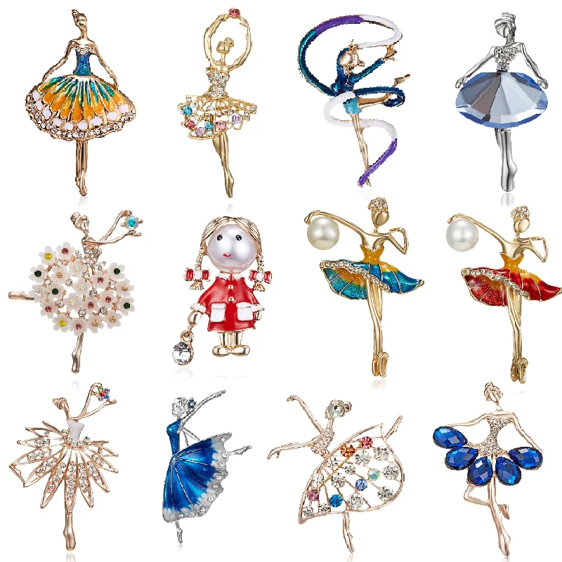 RINHOO Gymnastics Girl Flower Dancer Crystal Brooches for Women Cute Pin Bijouterie High Quality Corsage Fashion Wedding Jewelry