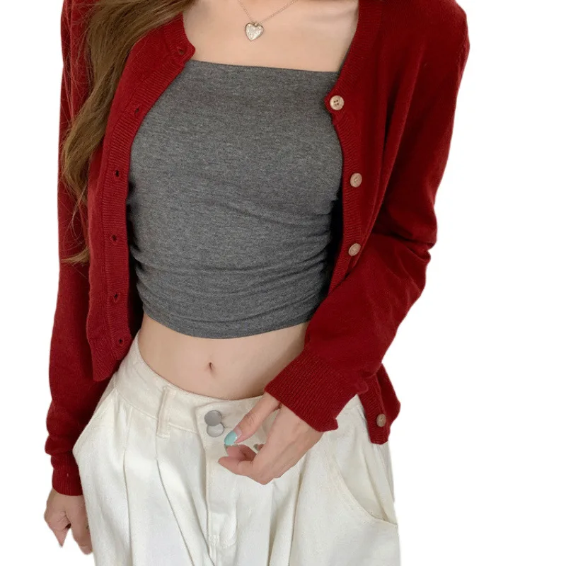 

Весенне-осенний новый модный свитер с круглым вырезом и длинными рукавами, женский уличный повседневный свободный кардиган на пуговицах, элегантные винтажные топы