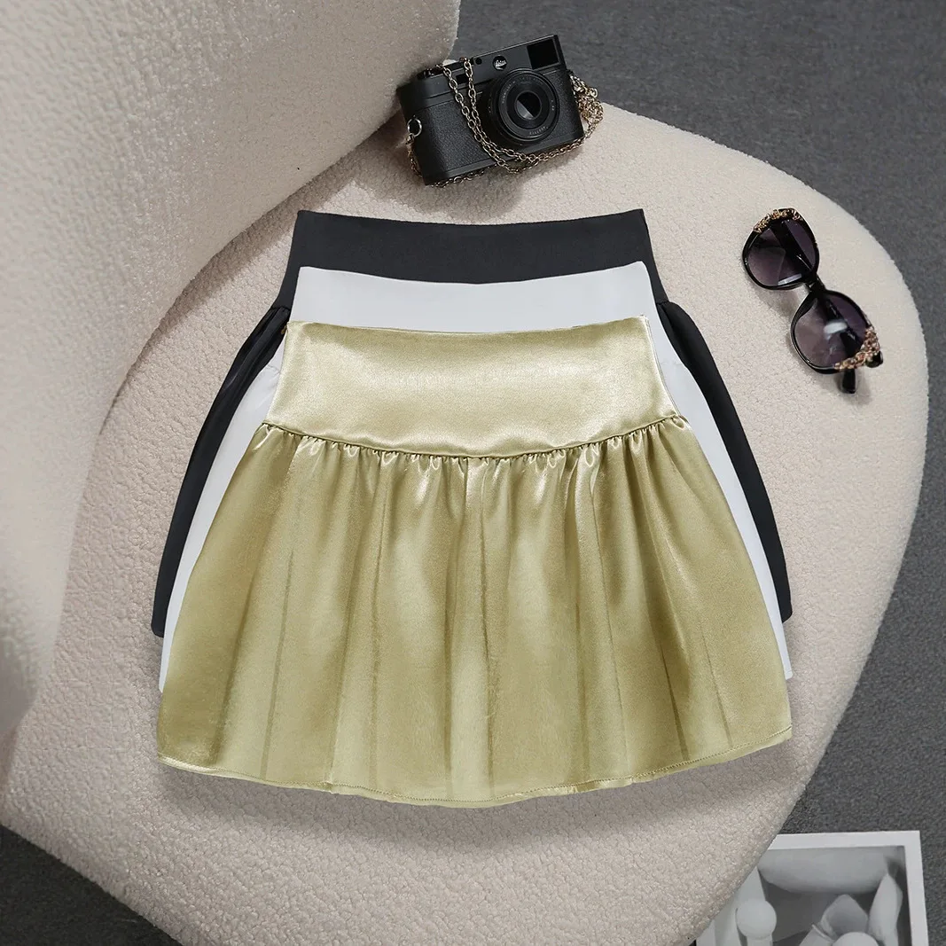 Satin Spice Girl Tutu Skirt Women's Fashion Anti-light Solid Color A-word Lantern Skirt