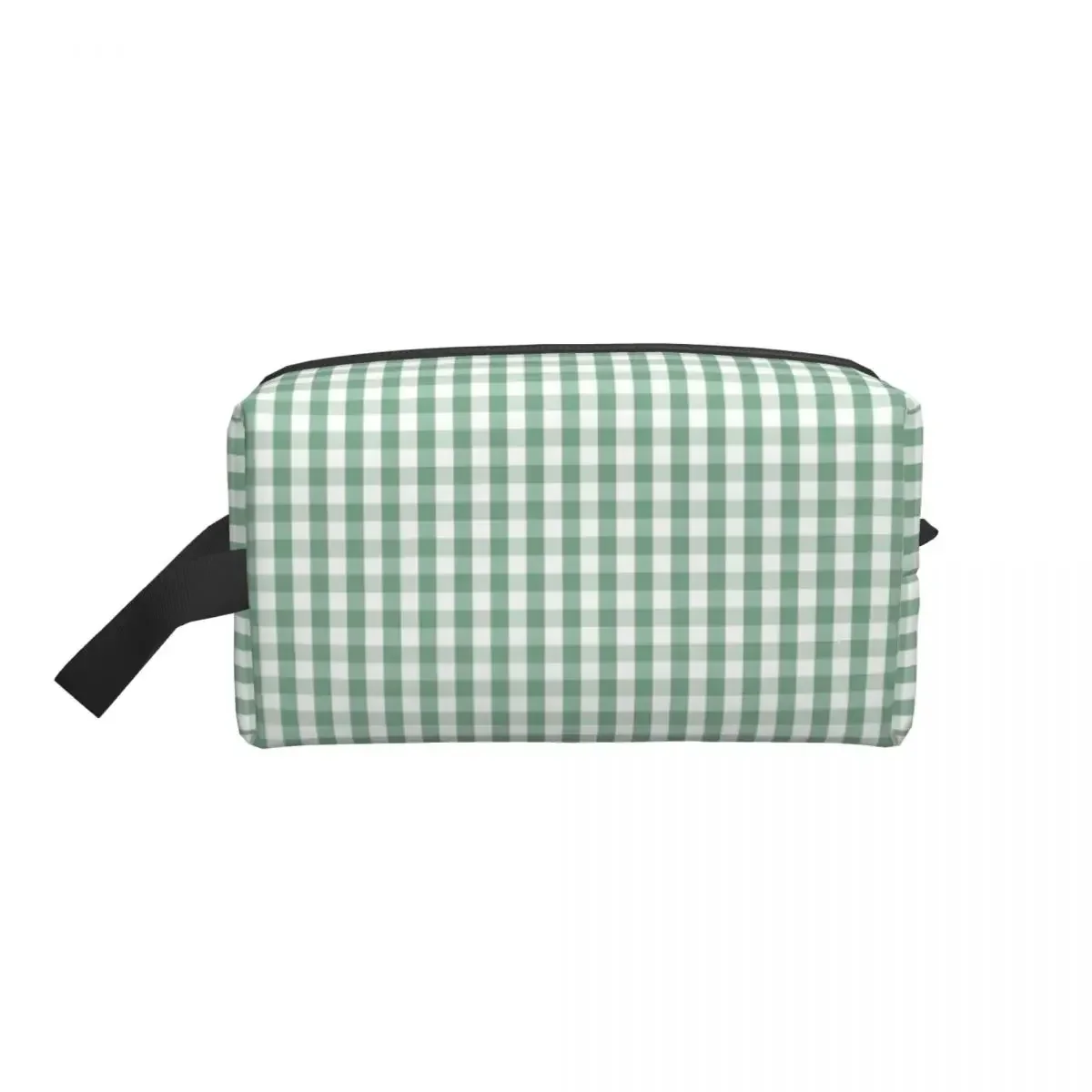 Moss Green Mini Gingham Check Plaid Makeup Bag Women Travel Cosmetic Organizer Fashion Geometric Storage Toiletry Bags