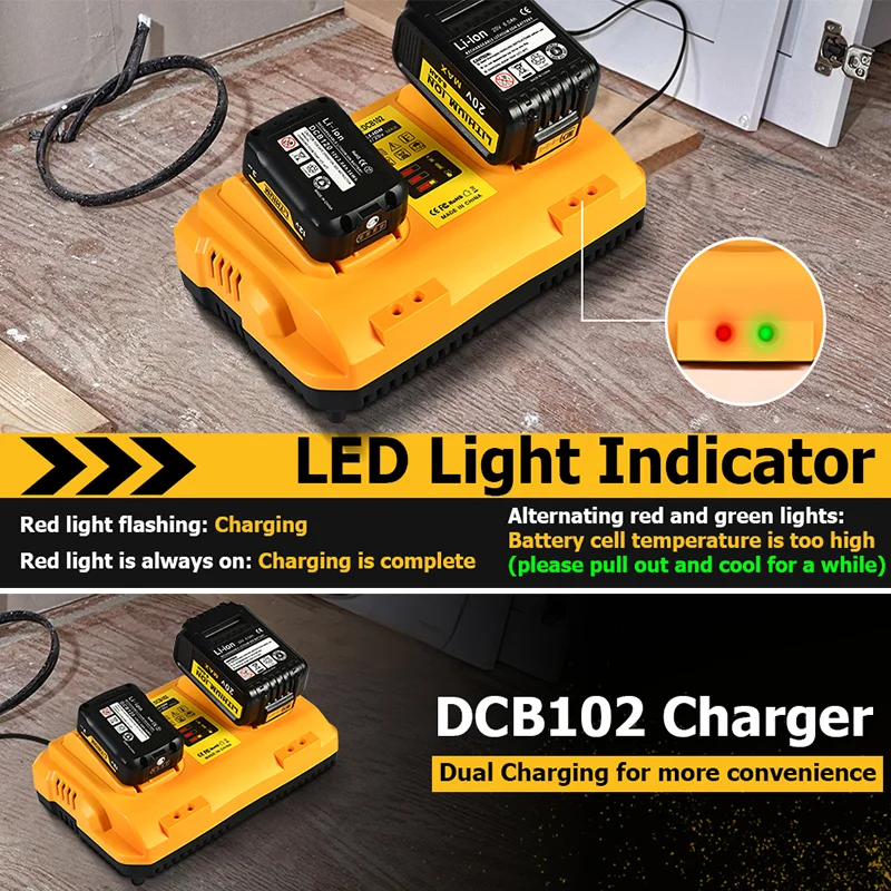 Imagem -06 - Deusa Elétrica Dcb102 Carregar Carregamento Duplo para Mais Conveniência Ferramentas Elétricas para Bateria Dewalt