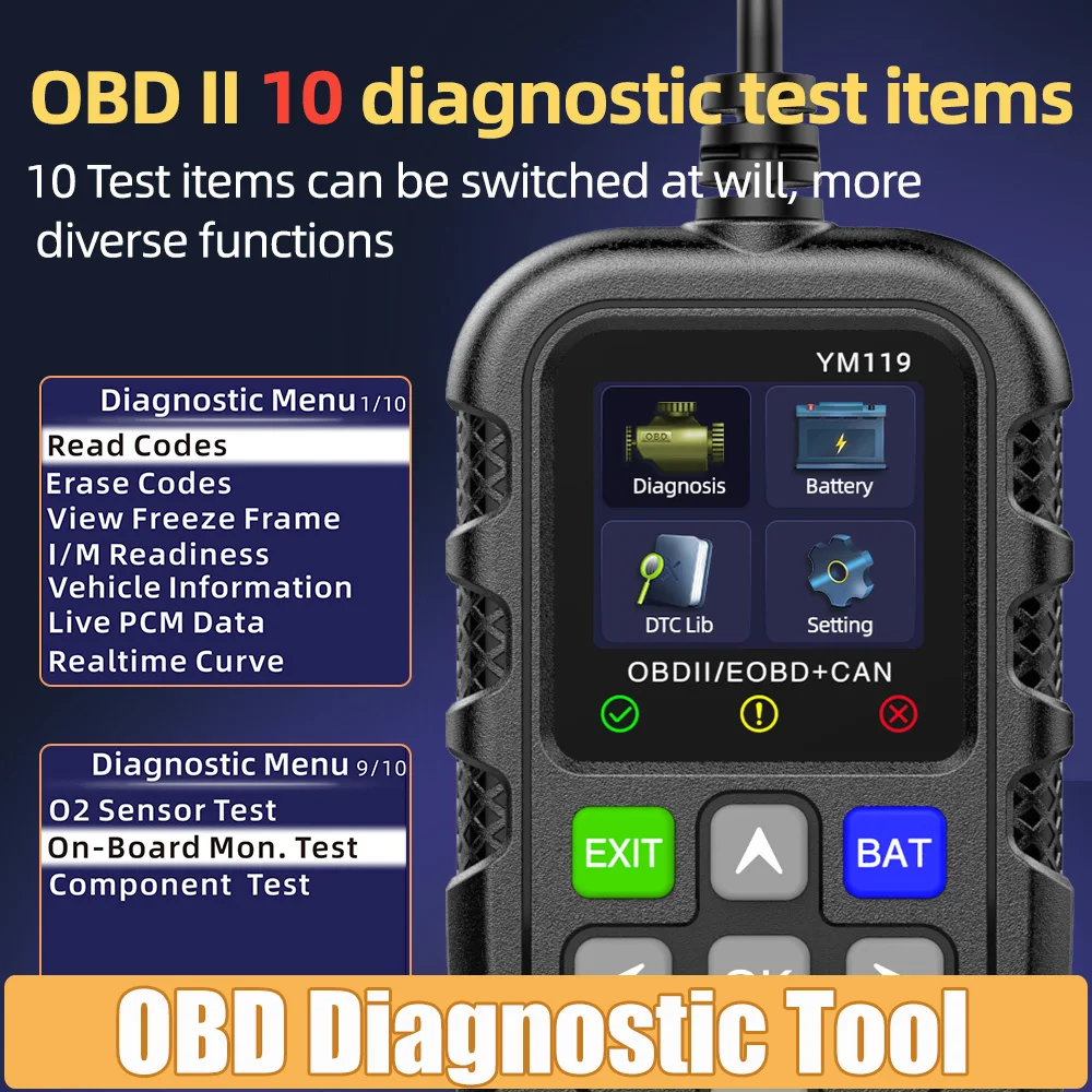

Professional Scan Tool Car OBD Code Reader Scanner OBD2 10 Modes Diagnostic Scan Tool Read Code Erase Code Fault Battery Tester