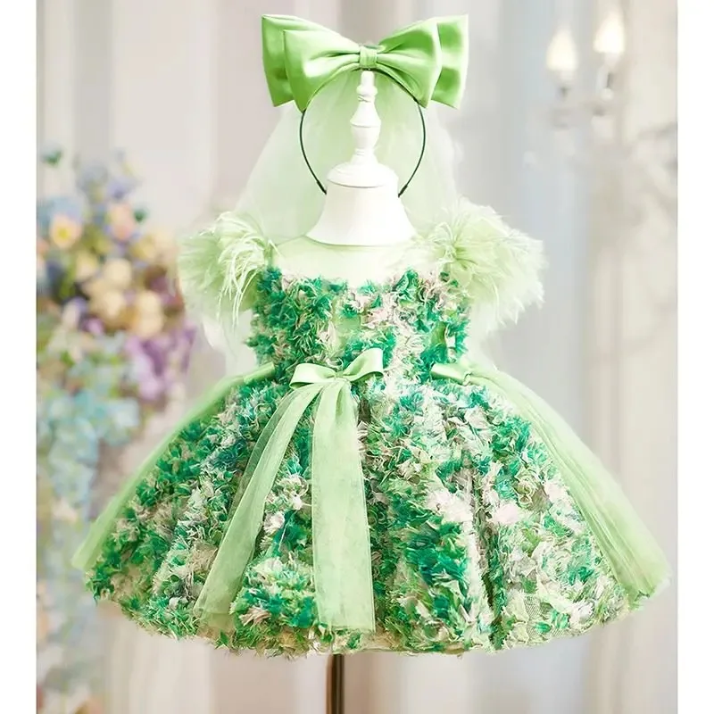 New Luxury Fuchsia Girl Dress Toddler Girl First Communion Dress Ball Gown Wedding Party Dress Birthday Princess Little Flying S