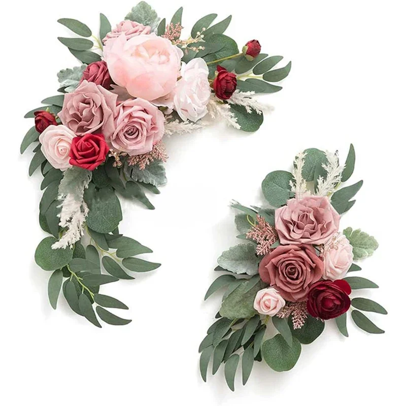 Imagem -04 - Flores Artificiais do Arco do Casamento Flores Rosas com Peônia Folhas de Eucalipto Fita Floral para Decoração da Cerimônia do Casamento Pcs