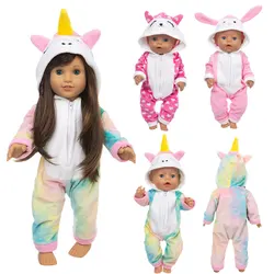 Fashion Unicorn Jumpsuit Wear for 17-18inch Born Baby Doll, 45cm American Girl Doll Clothes and Accessories