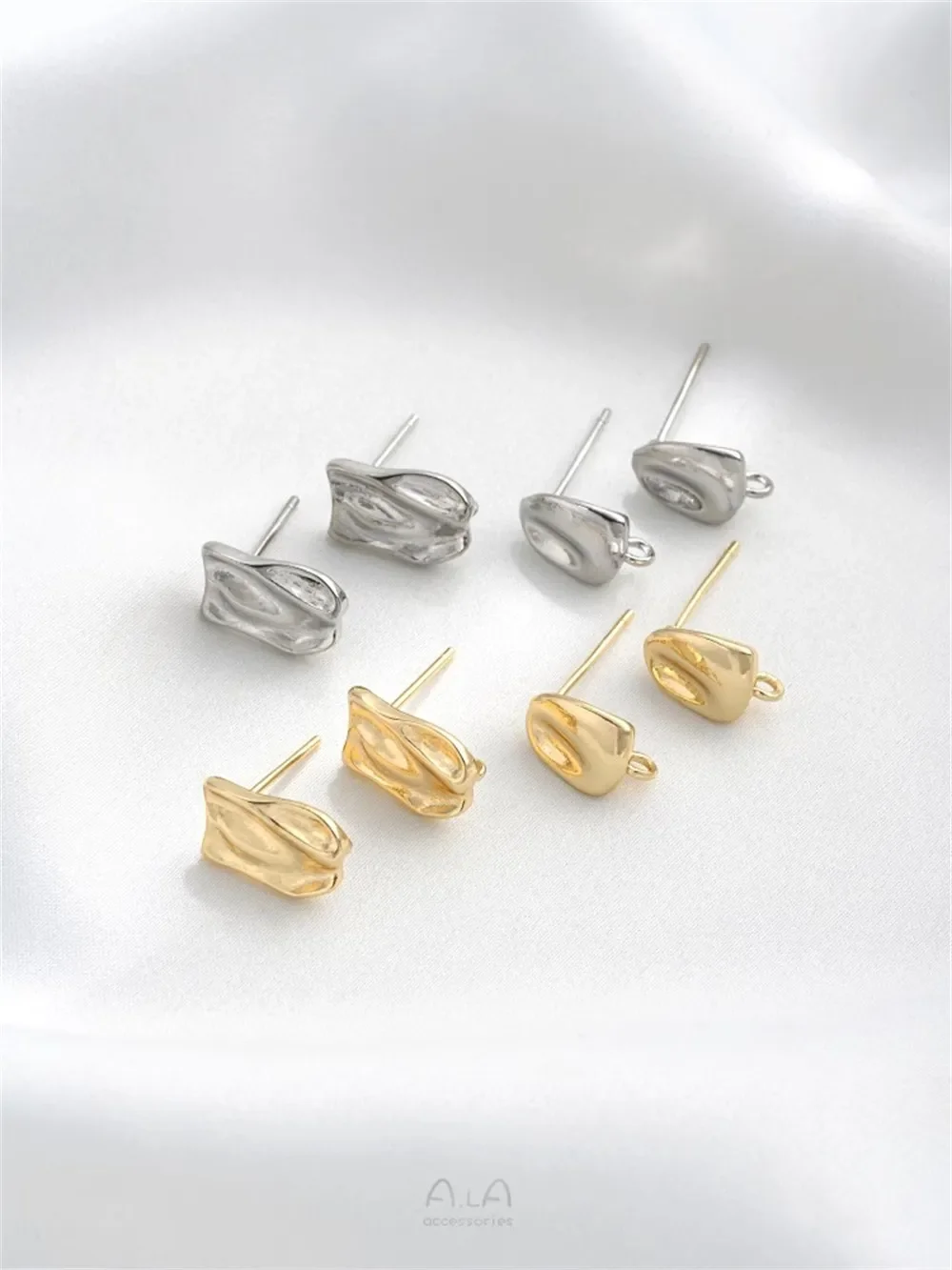 14K Gold-Color Lava Rectangular Coffee Bean Earrings 925 Silver Pin with Hanging Rings DIY Hand-made Earrings Accessories E381