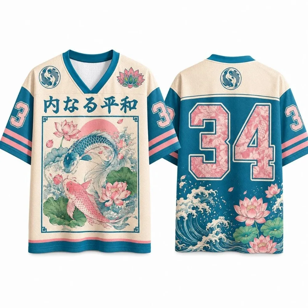 Harajuku Double Sheng Koi 3D-Druck Sport Schnelltrocknend Atmungsaktiv Herren V-Ausschnitt T-Shirt Outdoor Street Casual Eltern-Kind-Kleidung – Detail 2