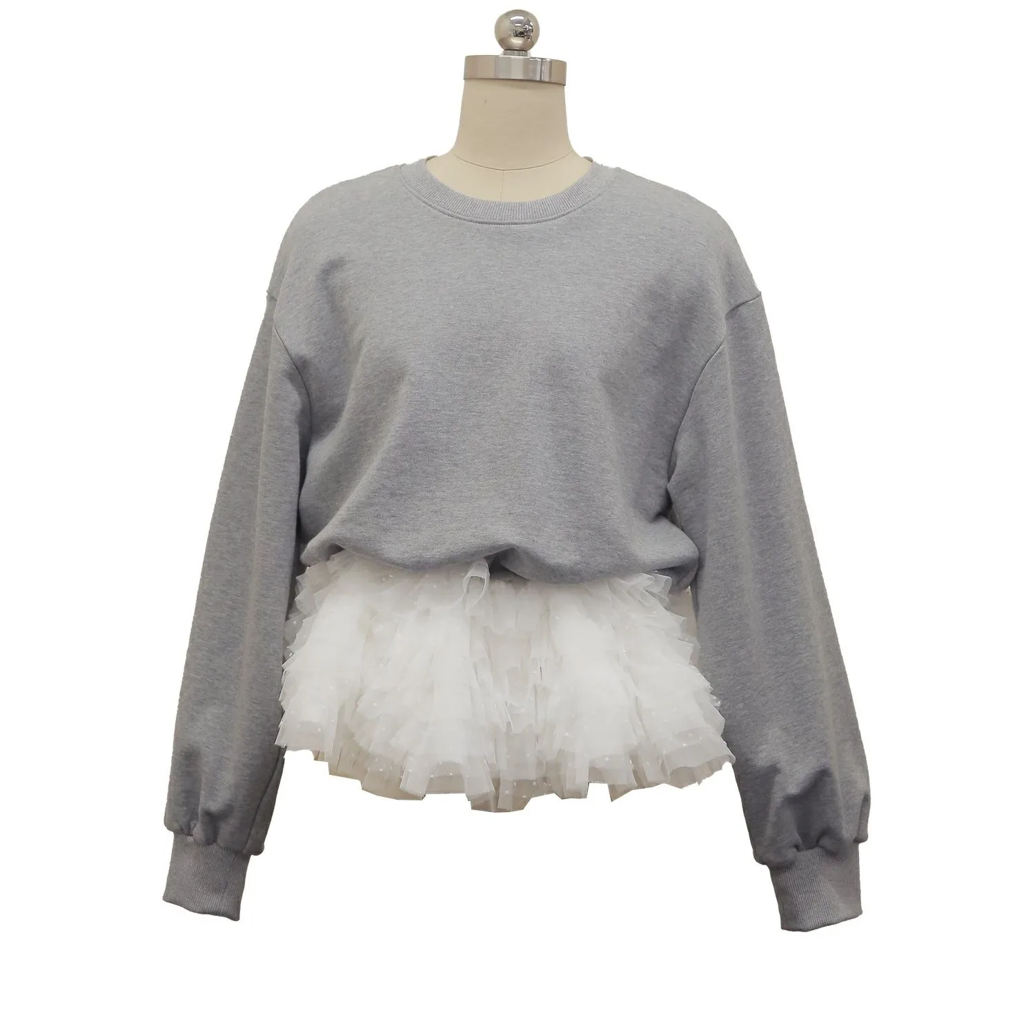 ホワイトレーススプライスルーズレディーススウェットシャツフェイクツーピース春秋ハイエンドスイートスレポリエステル繊維ロングスリーブ...