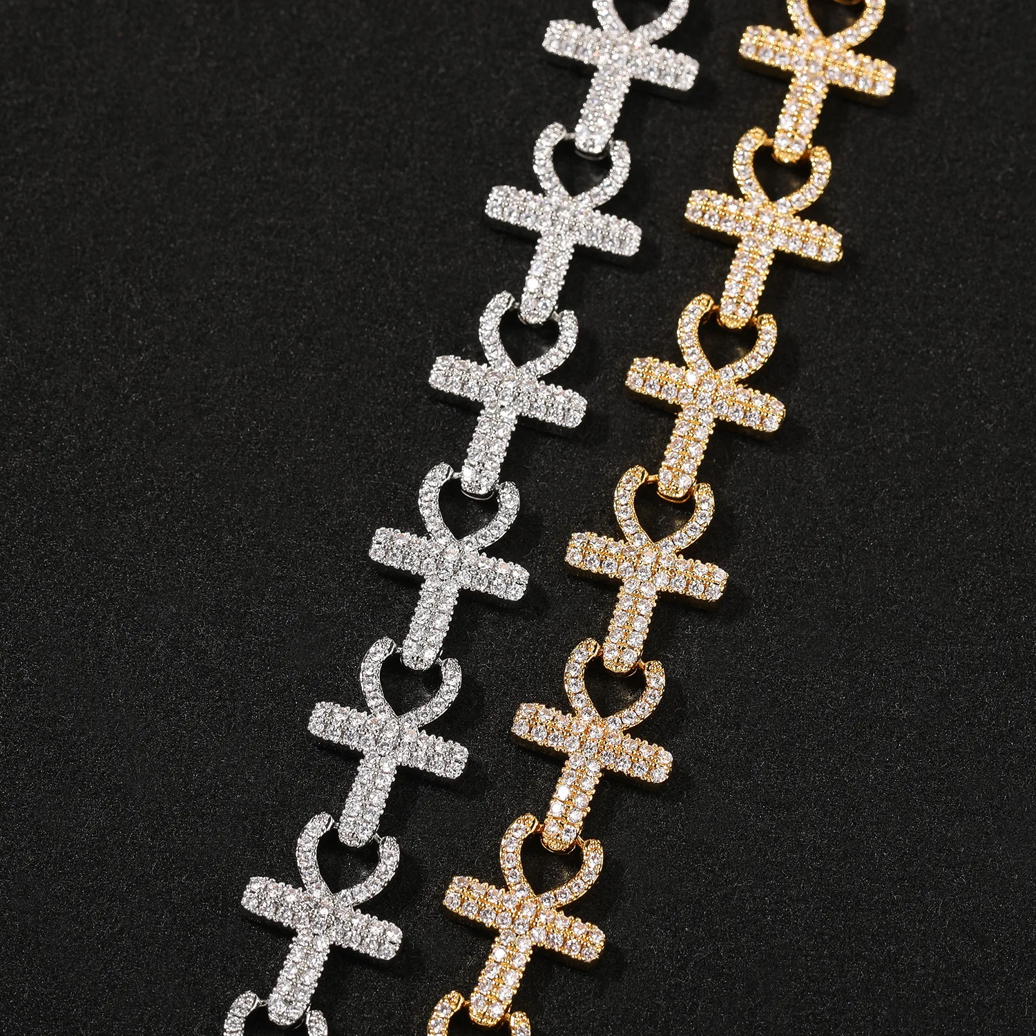 

Hip-Hop 15mm Full Diamond Zircon Ankh Cross Necklace Cool High-Quality European & American Men's Jewelry