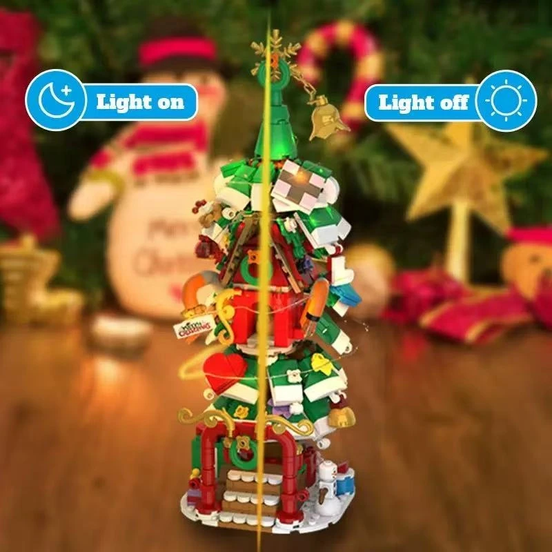 ロマンチックなクリスマスのおもちゃとギフト、クリスマスツリーハウスサンタクロースモデル組み立て、クリスマスDIYビルディングブロックおもちゃとギフト