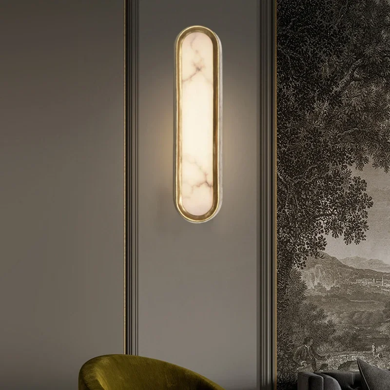 New Style LED Oval Wall Lamp Natural Marble Gold Black Copper For Bedroom Hotel Bedroom Bathroom Aisle Good Quality Dropshpping