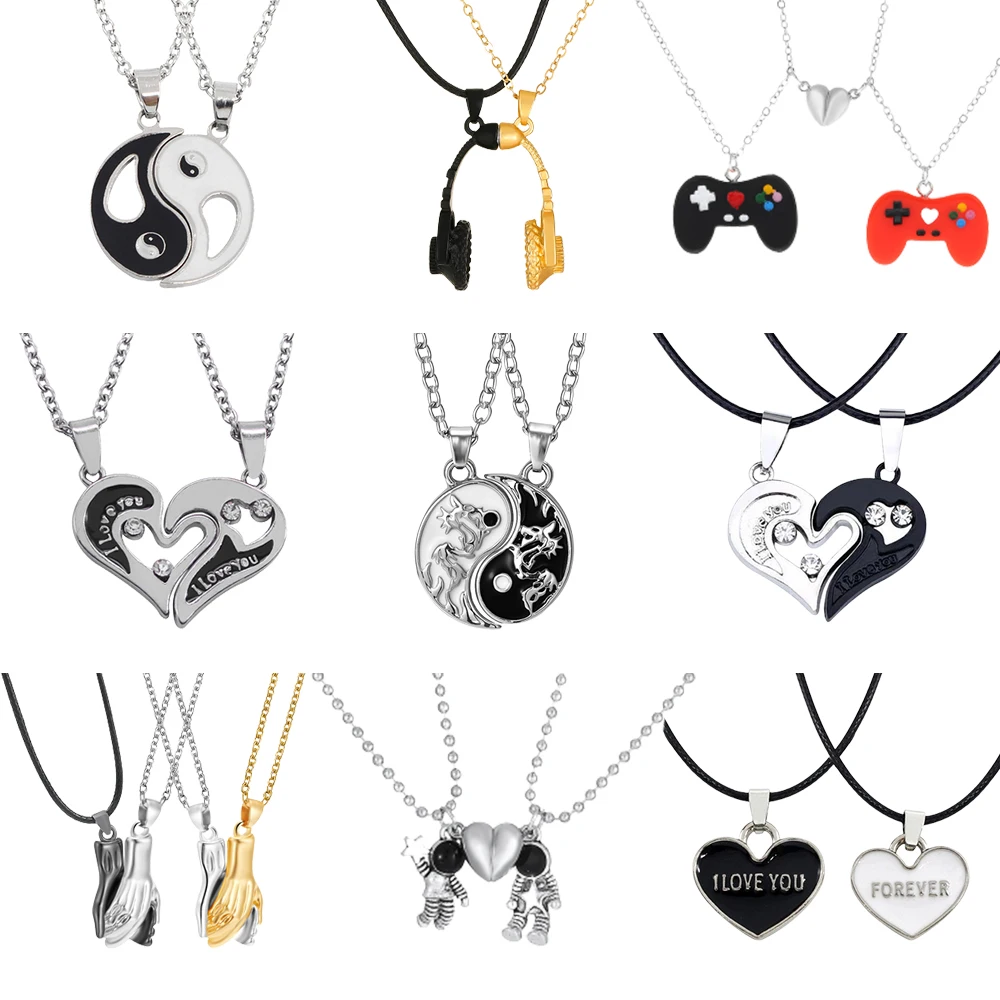 I Love You Best Friends Couple Necklace Jewelry Puzzle BFF Key Lock Tai Chi Heart Pendants Necklaces For Women Men Gift Collier