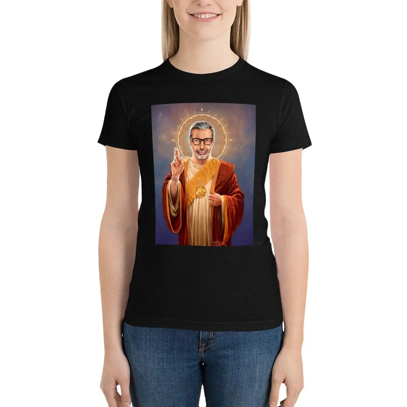 

Saint Jeff of Goldblum - Jeff Goldblum Original Religious Painting T-Shirt Female clothing summer tops Women's t-shirt