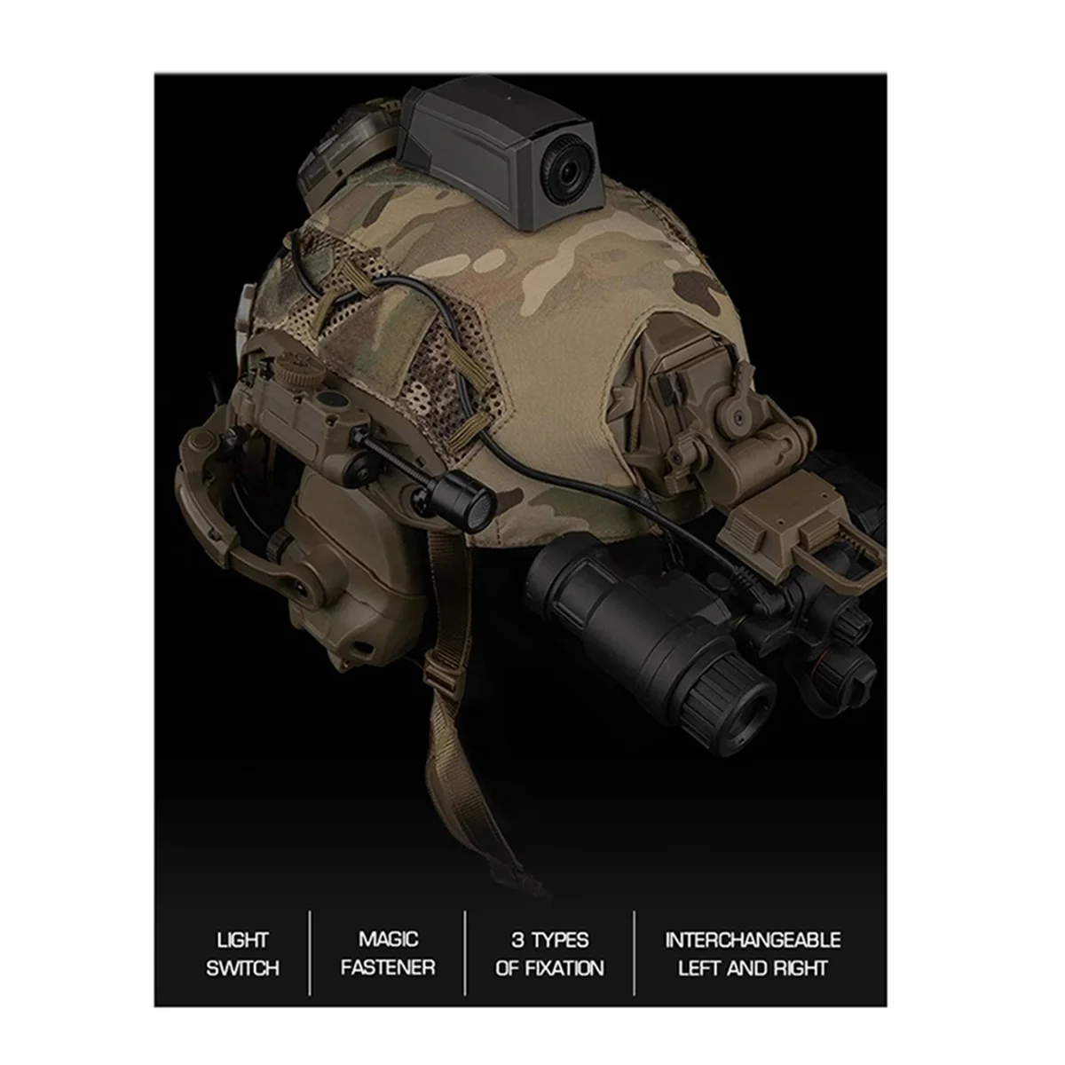 

ATYP Helmet Lamp with IR and Flashlight Color Light Strobe Light Headphone IFF Auxiliary Light for Outdoor Sports Black