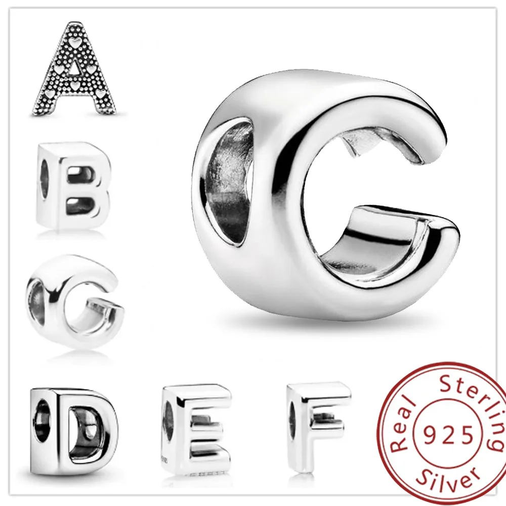 Classic Letter Alphabet A-Z Silver 925 Charm Beads Fit Original Pandora Charms Bracelet  Beads for Jewelry Making