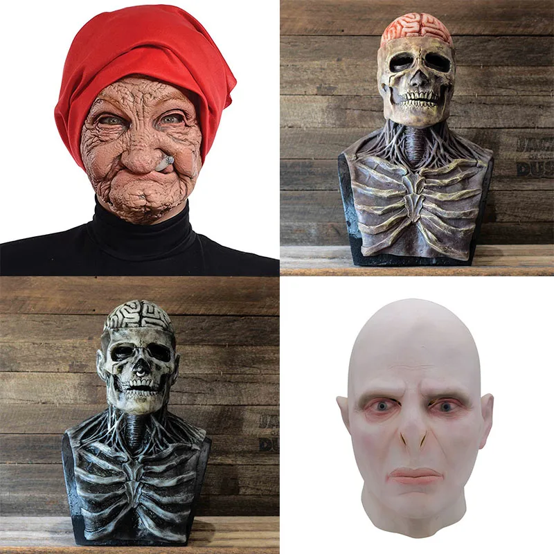 Red headscarf smoking grandma latex mask Halloween Adult Grandpa Mask Funny cosplay Head Cover horror haunted house props