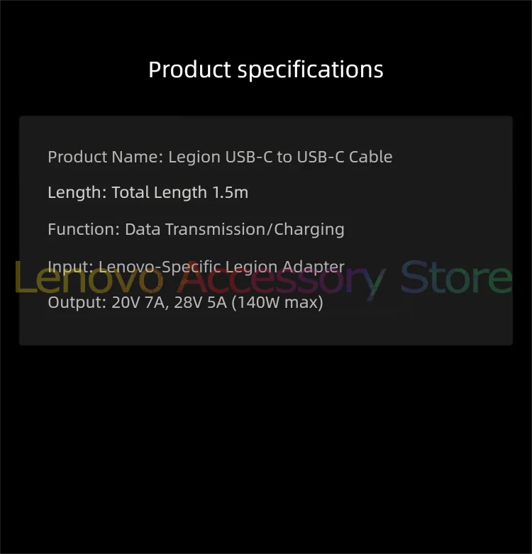Оригинальный кабель Lenovo Legion USBC — USB-C для передачи данных для Lenovo GaN C140, адаптер 140 Вт, 1,5 м, чип E-MARK, быстрая зарядка, обнаружение безопасности