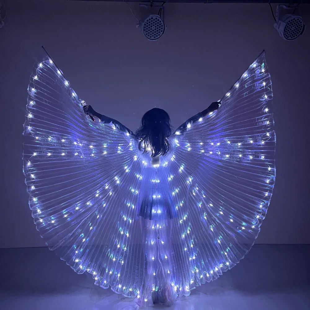 Ali a LED per ragazze Mantello per bambini per bambini Ali di Iside per danza del ventre a LED Spettacolo di carnevale Halloween Natale Ala di farfalla di colore bianco