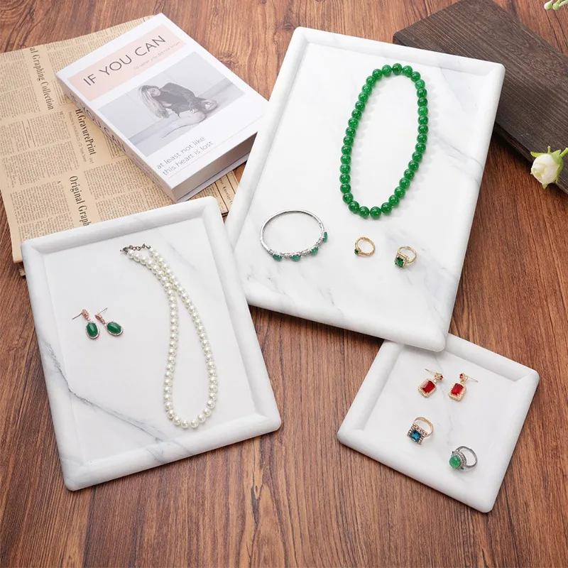 Velvet Jewelry Display Tray Rounded Corner Jade Jewelry Storage Trays Counter Necklace Display Plate Retro Ring Organizer Plates