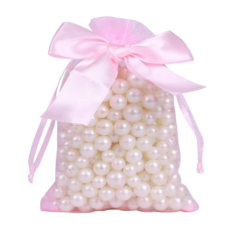 100 Pcs/Lot 9x12 10x15 13x18 17x23cm Bowknot Drawstring Organza Bags Wedding Cosmetic Gift Packaging Bag Custom Logo