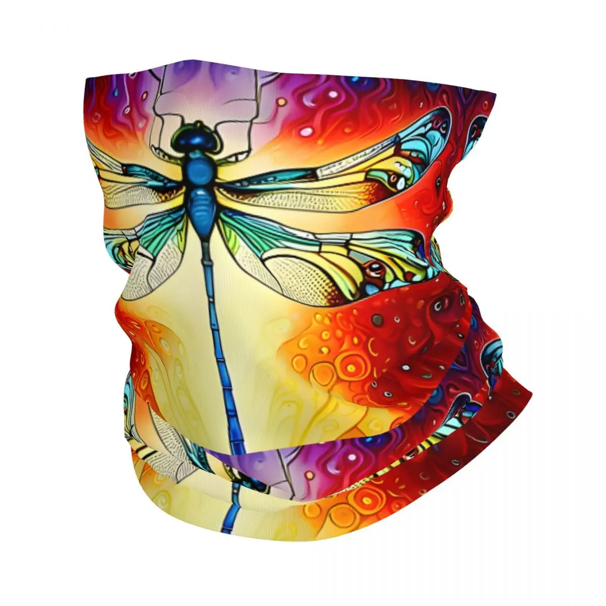 Dragonfly Stained Glass Red Bandana Neck Cover Printed Wrap Scarf Multi-use Cycling Riding for Men Unisex Thin