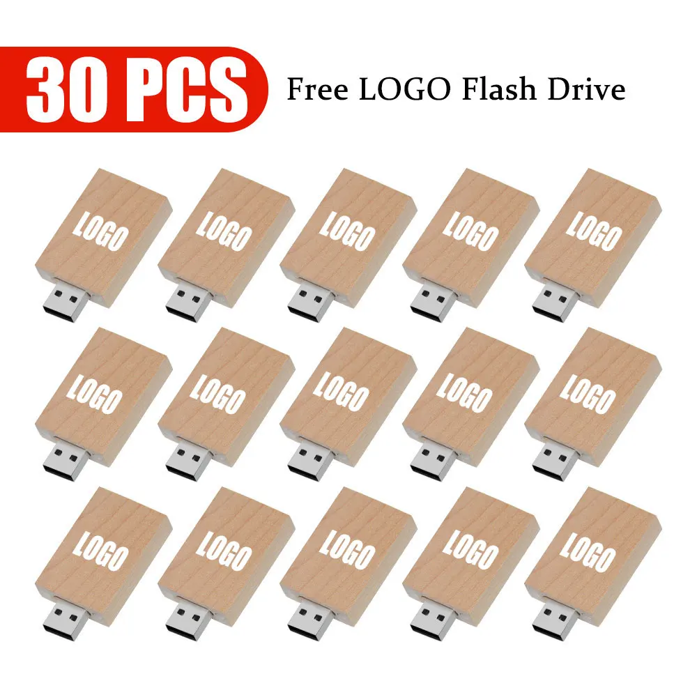 30개/몫(맞춤형 로고) USB 플래시 드라이브 2.0 나무 펜드라이브 4GB 8GB 16GB 32GB 64GB 128GB 메모리 스틱 결혼 선물