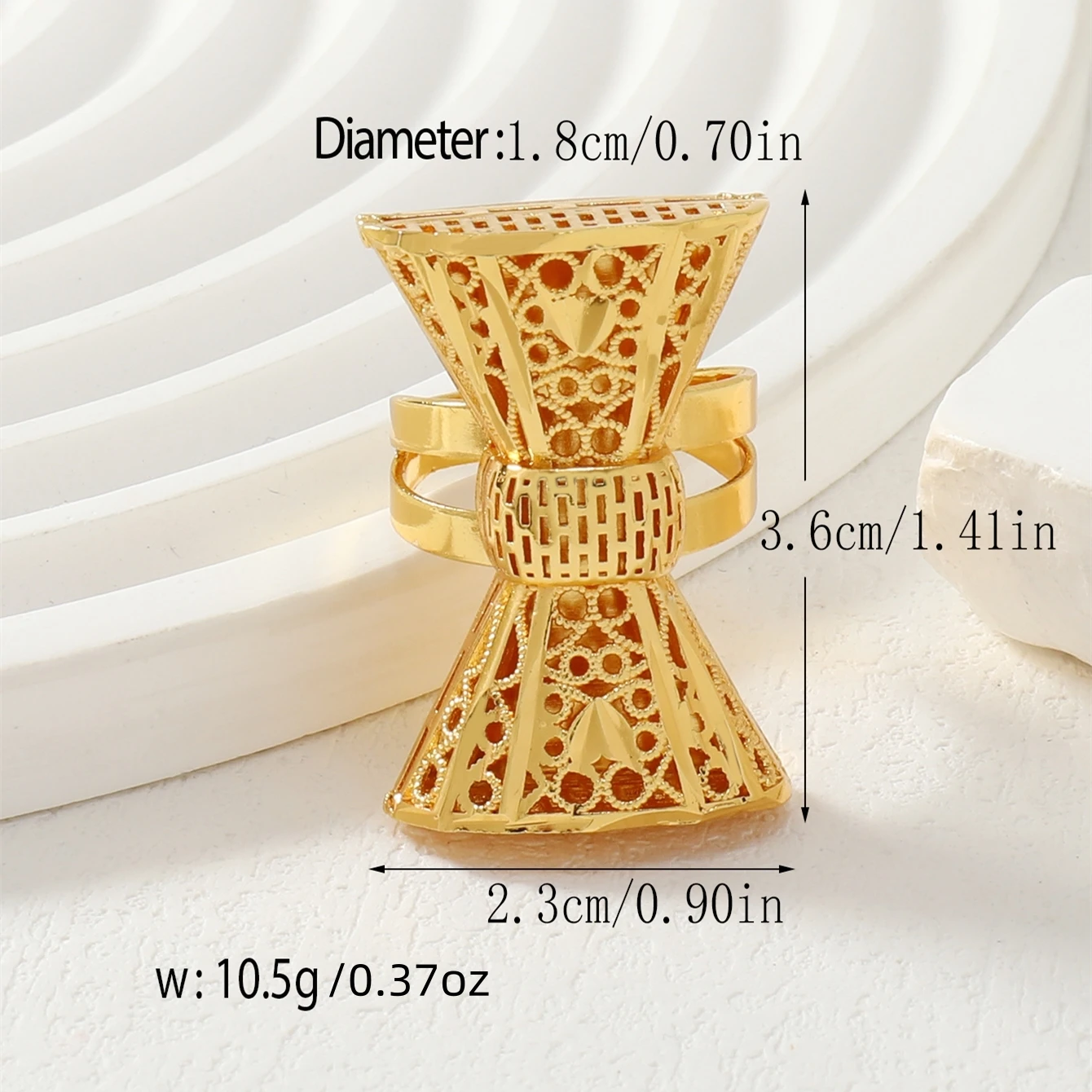 1 Middle Eastern hollow pattern copper exaggerated fashion bow women\'s size ring
