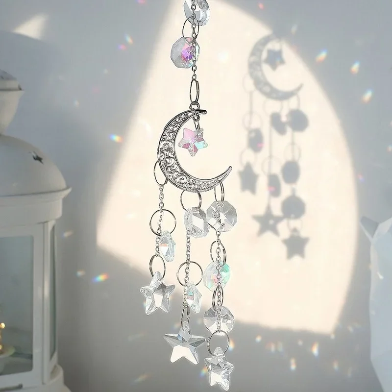 Outdoor Art Hanging Pendant Home Garden Decoration Crystal Rainbow Catcher Glass Light Wind Chimes Prism Window Crafts