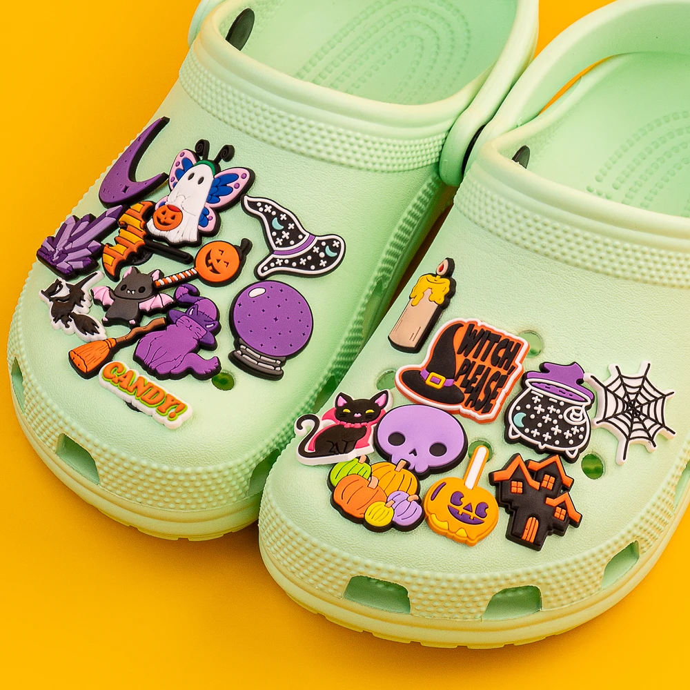 1 pcs Witch Hat Shoe Charms Magic Ball Crystal Funny Charms Ghosts Pumpkin Shoe Clips Decorations Bats Cats Shoe Accessories