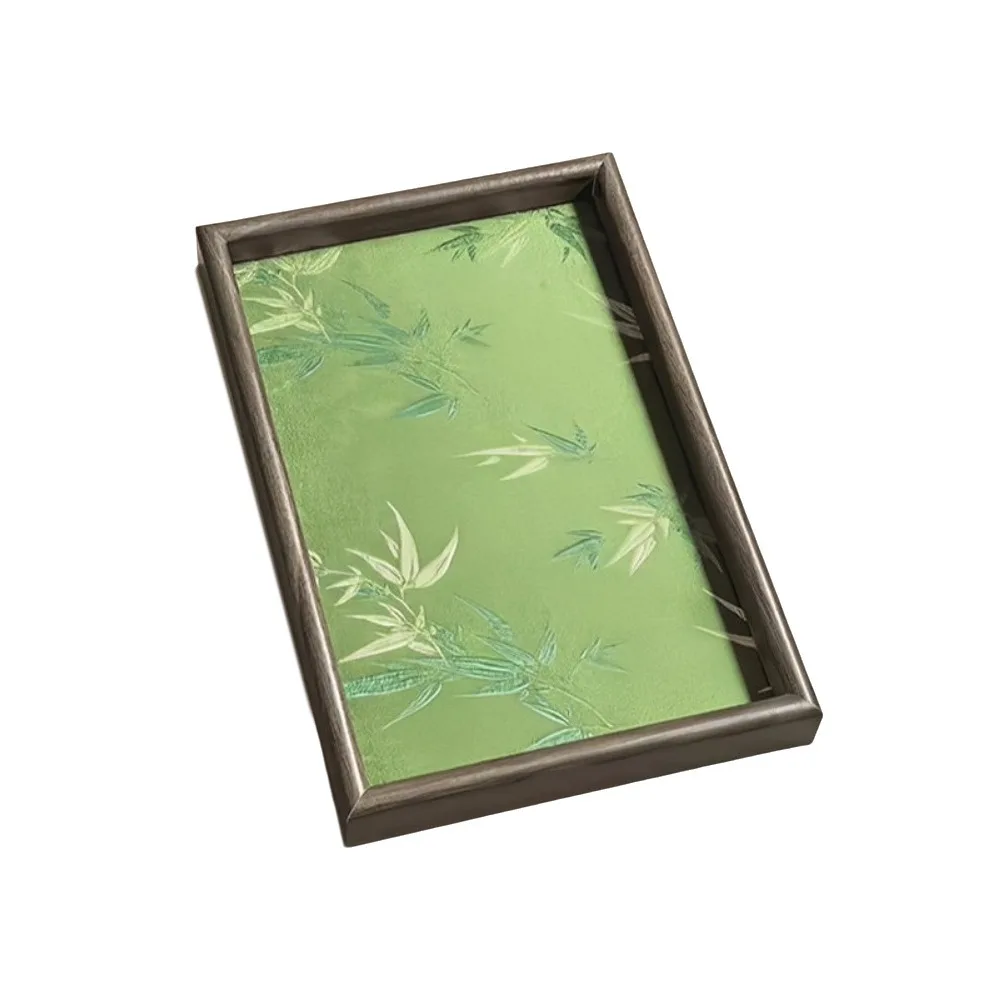 Wooden Bamboo Shadow Embroidered Tray Chinese Style Large Capacity Rectangular Storage Tray Decorative Space Saving