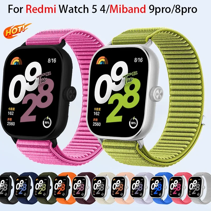 【セール中】Redmi Watch 5/4用ナイロンループストラップ、Xiaomi Mi Band 9 Pro/8 Proスマートウォッチ用通気性リストバンド、アクセサリー