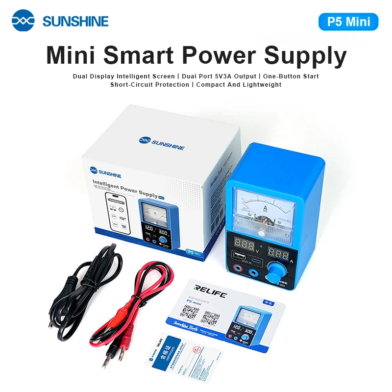 

SUNSHINE P5 Mini Smart Power Supply Equipped with USB-C/USB-A ports,support 5V/3A output, Real-time Voltage and Current Display