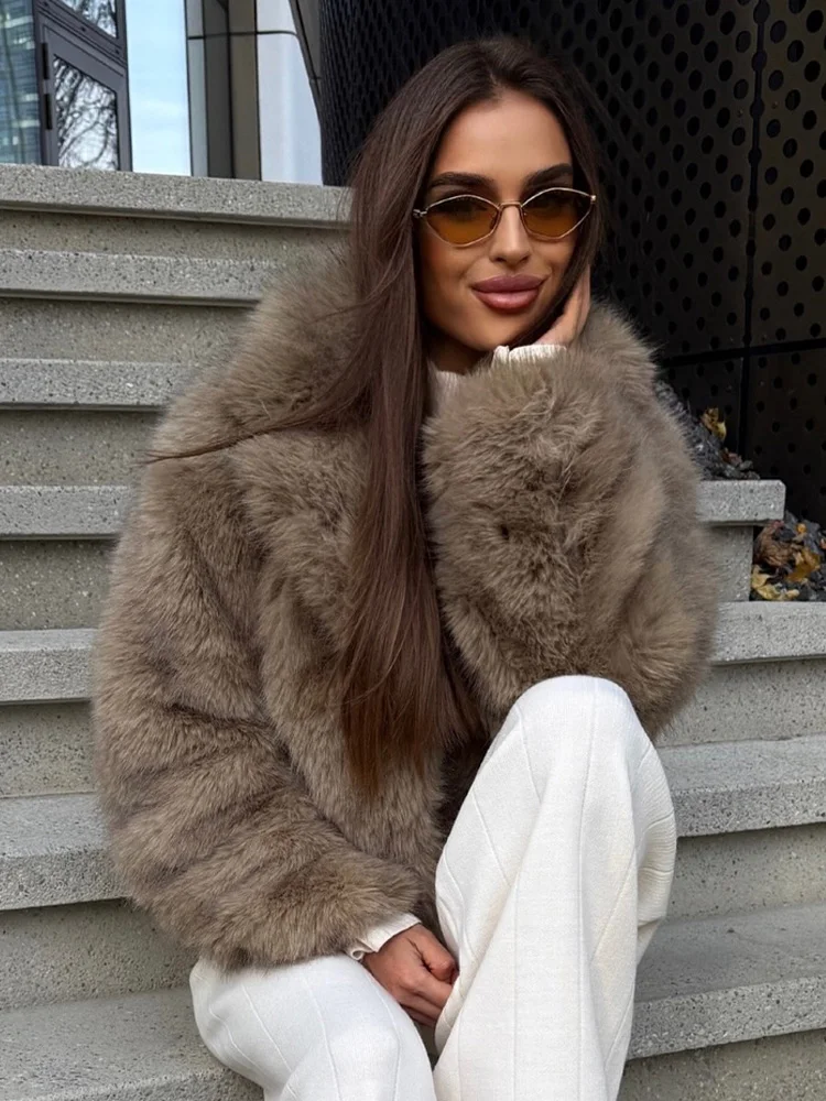 HH Donna Nuovo Inverno Tasche con risvolto Pelliccia artificiale Cappotto con temperamento ispessito Manica lunga Bottone nascosto Solido Giacca corta morbida