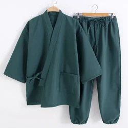 Winter Samue Japanese Traditional Work Clothing Zen Monks Warm Fleece Kimono Set Jacket Pants for Men Women Samugi