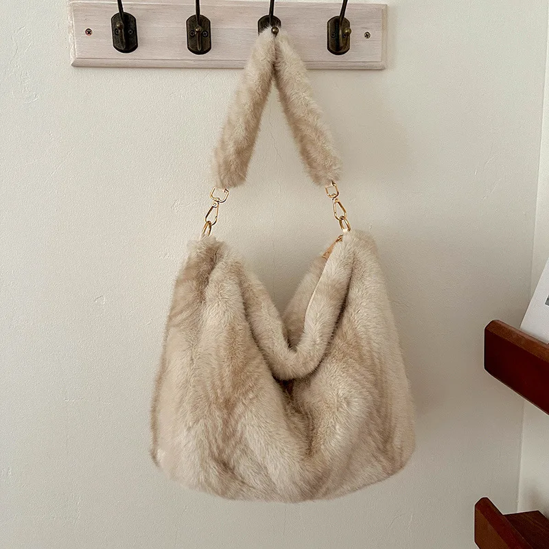 Autumn Winter Women's Plush Tote Bags 2026 New Soft Fashion Tie Dye Large Capacity Shoulder Bag Female Casual Underarm Pack