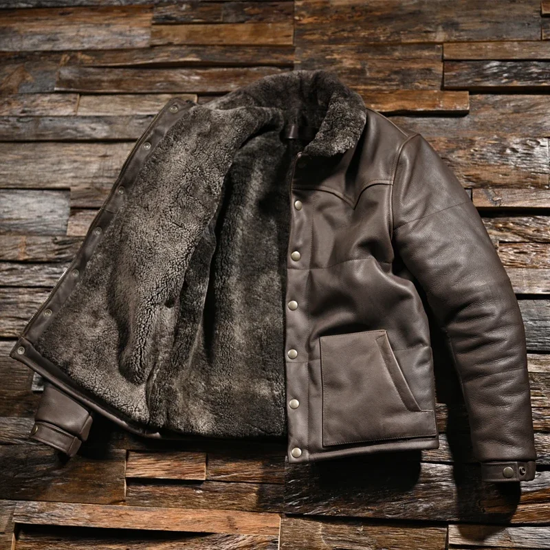 Winter Genuine Leather Jacket Men Clothing Cowhide Inner Shearling Fur In One Coat Thicken Warm Male Leather Jacket Chaquetas Lq