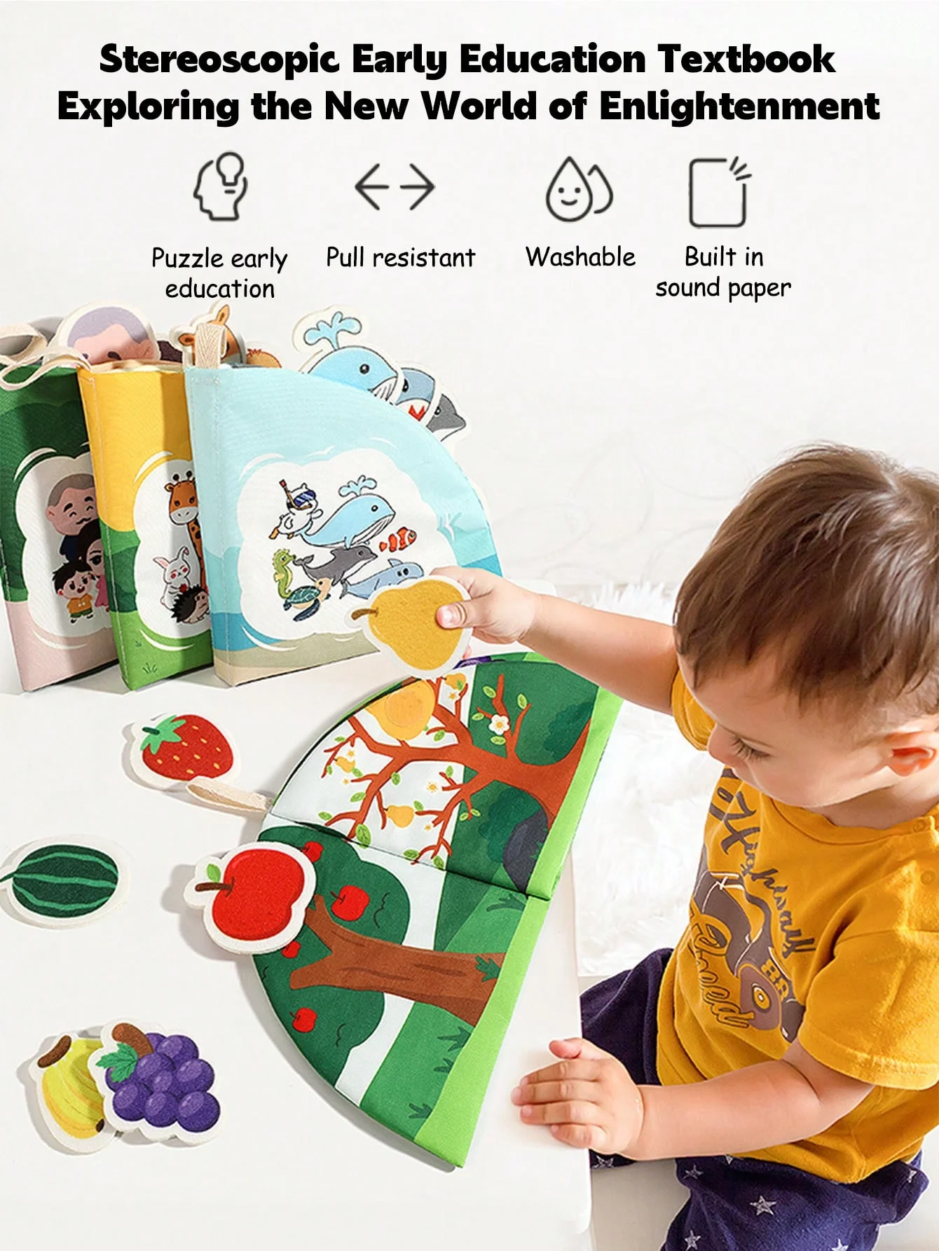 Baby Soft Books Toys 0-36M Baby Tail Cloth Book Early Learning Toy Can Tear Paste Repeatedly Tear Paste Cloth Book Quiet Books